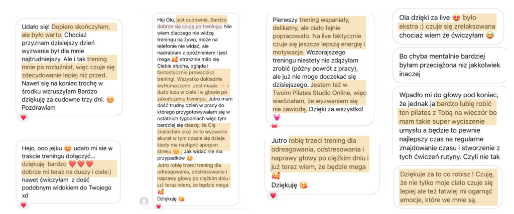 Opinie uczestniczek Pilates Studio Online