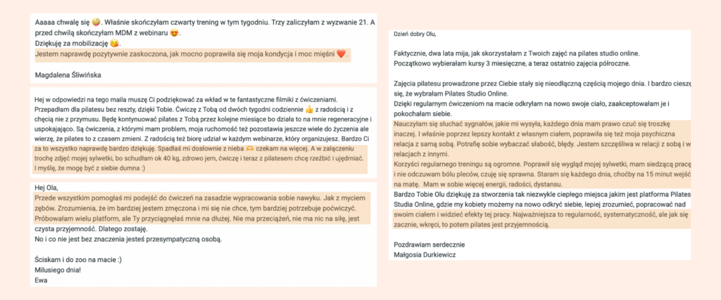 Opinie uczestniczek Pilates Studio Online