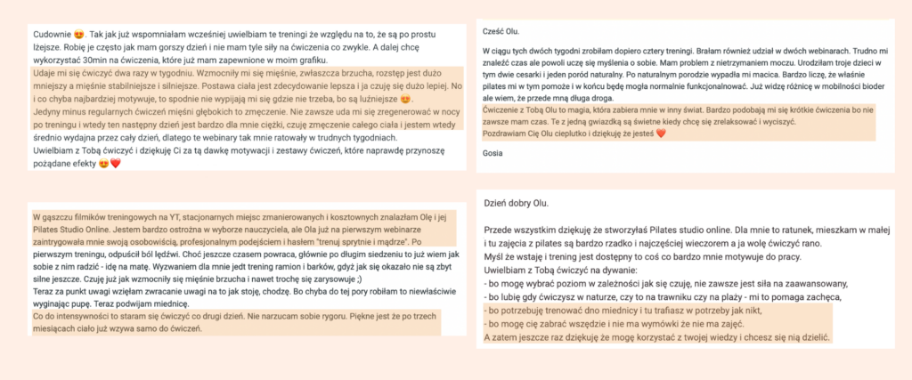 Opinia klientki Pilates Studio Online