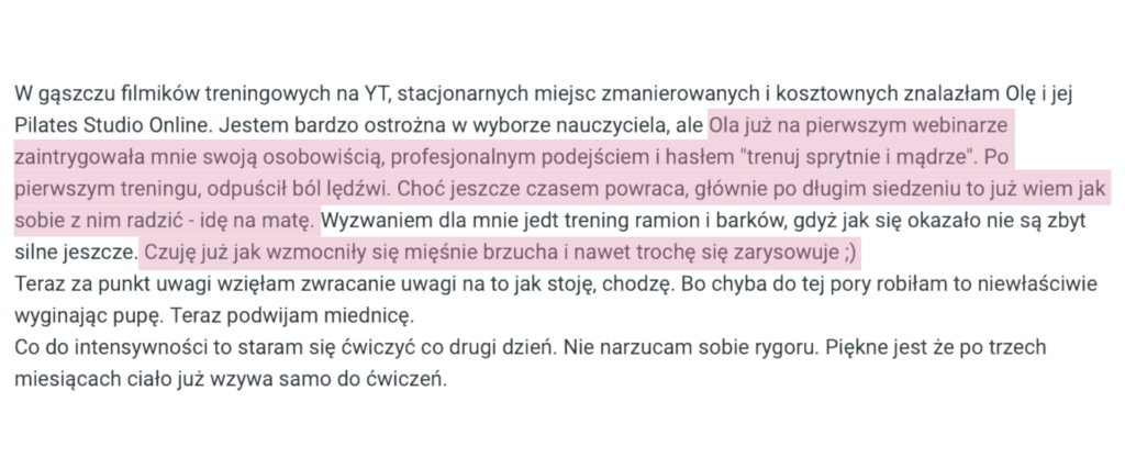 Co dają regularne ćwiczenia pilates - wypowiedz