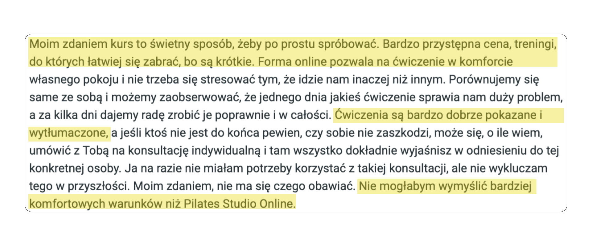 Co mówią kursantki platformy treningowej Pilates Studio Online