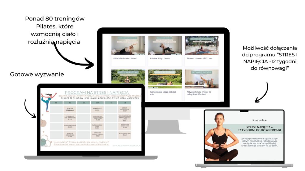 80 treningów pilates online, kurs Stres i napięcia
